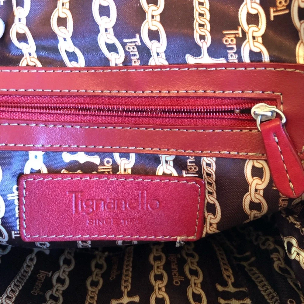 Tignanello Deep Red Leather Backpack Purse